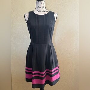 NWT Black with Purple Stripes Fit and Flare Dress Sleeveless Crew Neck, Small